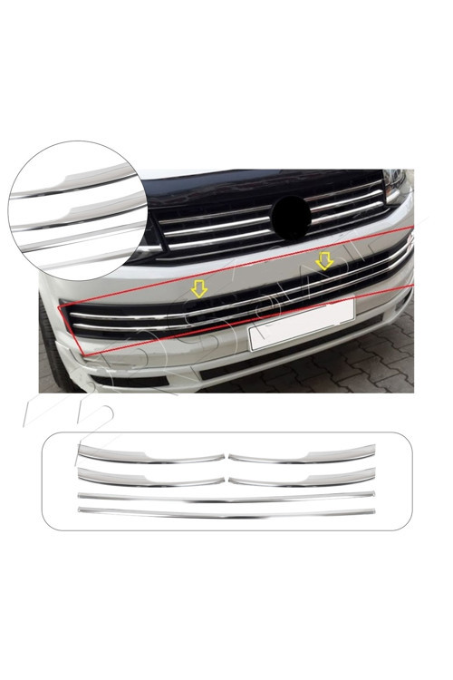 Volkswagen Transporter T6 Uyumlu 2015-2019 Krom Ön Tampon Çıtası 6 Parça Paslanmaz Çelik