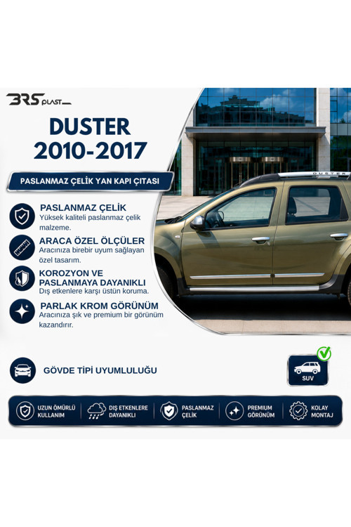 Dacia Duster Facelift Uyumlu 2012 Ve Üzeri Krom Yan Kapı Çıtası 4 Parça Paslanmaz Çelik