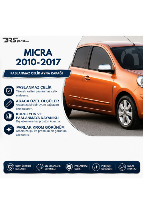 Nissan Micra Uyumlu 2010-2017 Krom Ayna Kapağı 2 Parça Paslanmaz Çelik