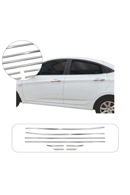 Hyundai Accent Blue Uyumlu 2011 Ve Üzeri Krom Cam Çıtası 6 Parça Paslanmaz Çelik