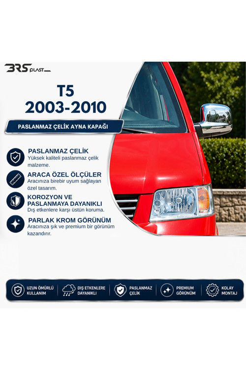 Volkswagen Transporter T5 Uyumlu 2003-2010 Krom Ayna Kapağı 2 Parça Paslanmaz Çelik