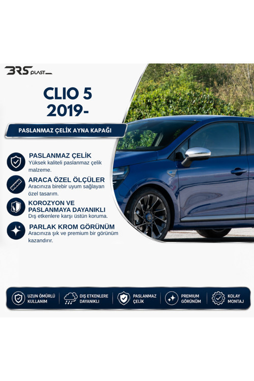 Renault Clio 5 Uyumlu 2019 Ve Üzeri Krom Ayna Kapağı 2 Parça Paslanmaz Çelik