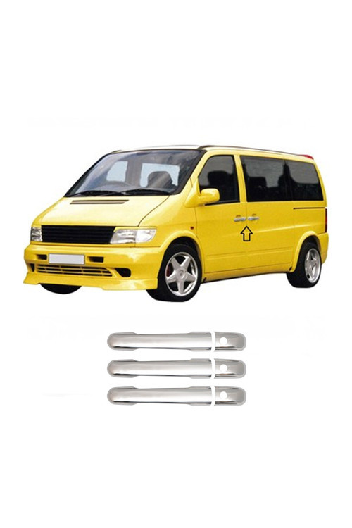 Mercedes Viano W638 Uyumlu 1998-2003 Krom Kapı Kolu 3 Kapı (Delikli) Paslanmaz Çelik