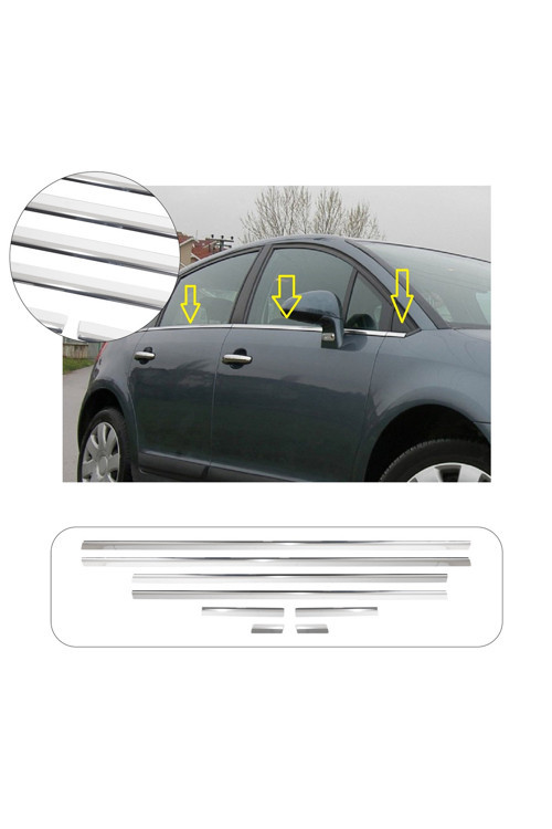 Citroen C4 Uyumlu 2005 Ve Üzeri Krom Cam Çıtası 8 Parça Paslanmaz Çelik