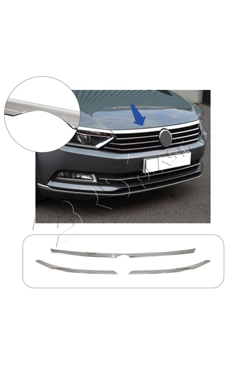 Volkswagen Passat B8 Uyumlu 2015-2019 Krom Far Üzeri Çıta Ön Panjur 3 Parça Paslanmaz Çelik