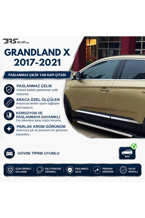 Opel Grandland X Uyumlu Krom Yan Kapı Çıtası 4 Parça Paslanmaz Çelik