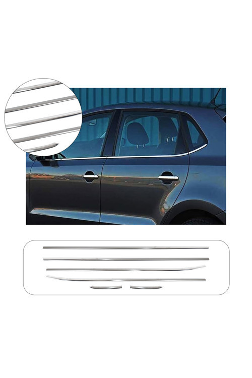 Volkswagen Polo Uyumlu 2009-2017 Krom Cam Çıtası 6 Parça Paslanmaz Çelik