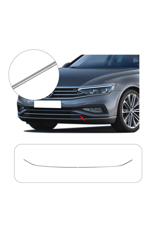 Volkswagen Passat B8 Uyumlu 2015-2019 Krom Ön Tampon Çıtası Tek Parça Paslanmaz Çelik