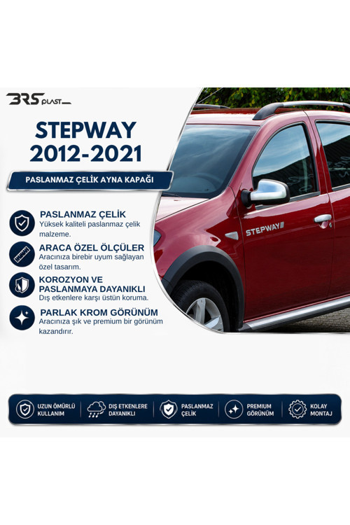 Dacia Stepway Uyumlu 2010-2018 Ayna Kapağı Paslanmaz Çelik