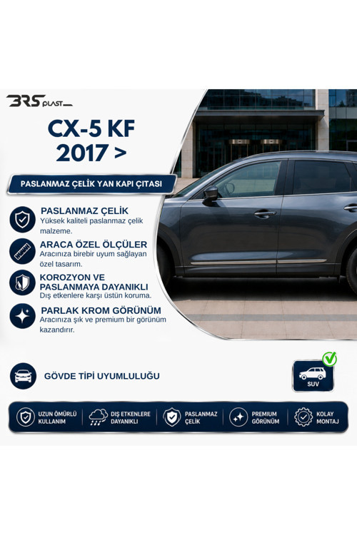 Mazda Cx-5 Uyumlu 2017 Ve Üzeri Krom Yan Kapı Çıtası 4 Parça Paslanmaz Çelik