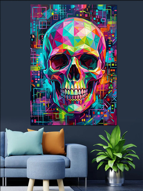 Neon Gökkuşağı Kafatası Pop-Art Dekoratif Kanvas - Mdf Ahşap Tablo
