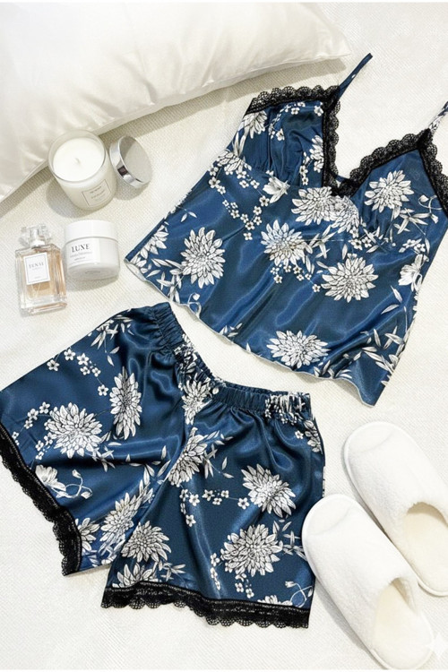 İp Askılı Saten Şortlu Dokuma Pijama Takım