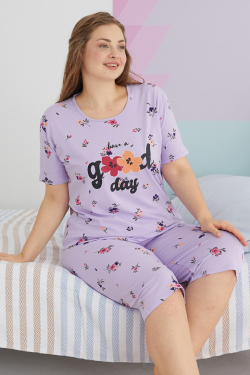 Curve Büyük Beden Battal Boy Pamuklu Örme Kapri Takımı