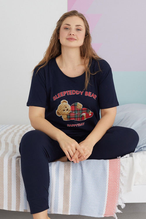 Curve Büyük Beden Battal Boy Pamuklu Örme Pijama Takımı