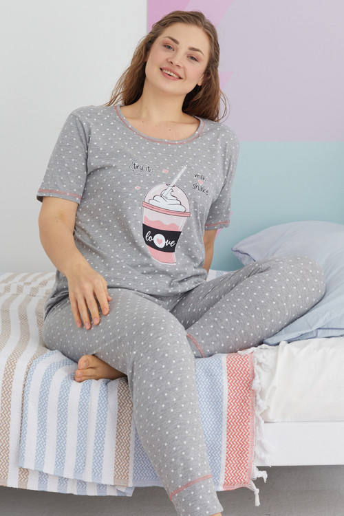 Curve Büyük Beden Battal Boy Pamuklu Örme Pijama Takımı