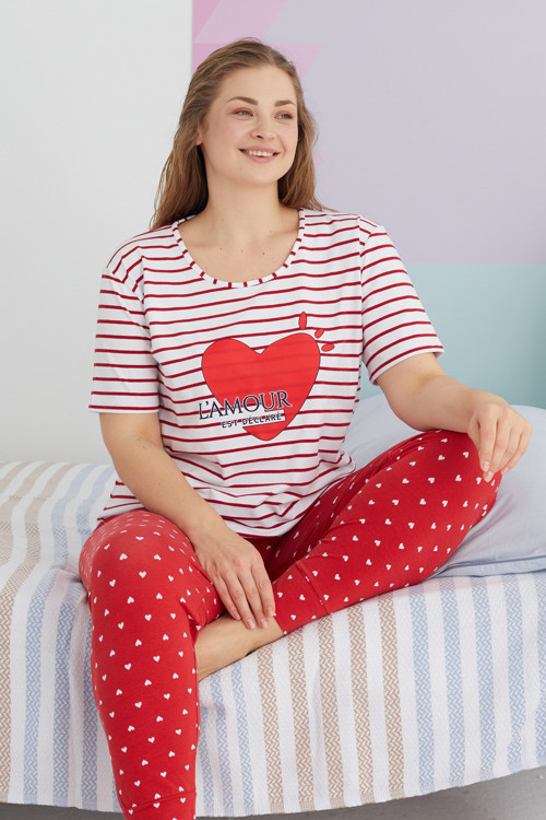 Curve Büyük Beden Battal Boy Pamuklu Örme Pijama Takımı