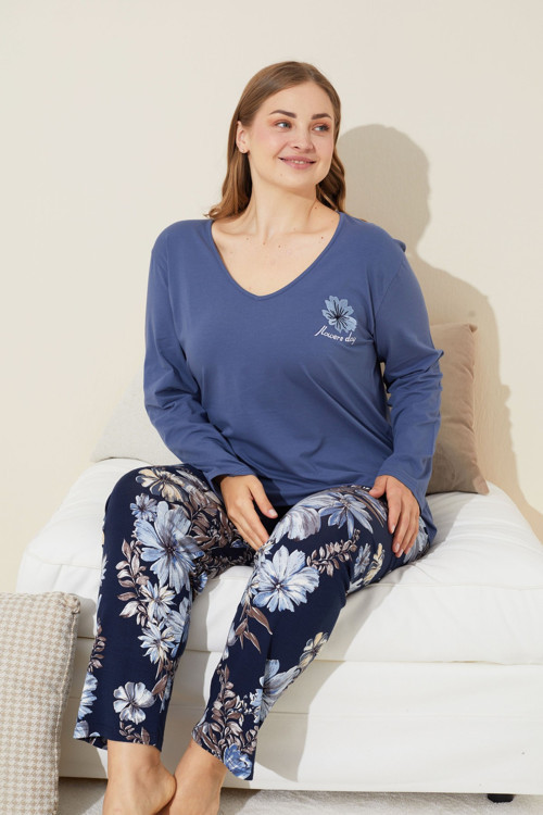 Pamuklu Curve Büyük Beden Battal Boy Örme Pijama Takım 24240612