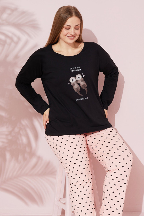 Pamuklu Curve Büyük Beden Battal Boy Örme Pijama Takım 24240684