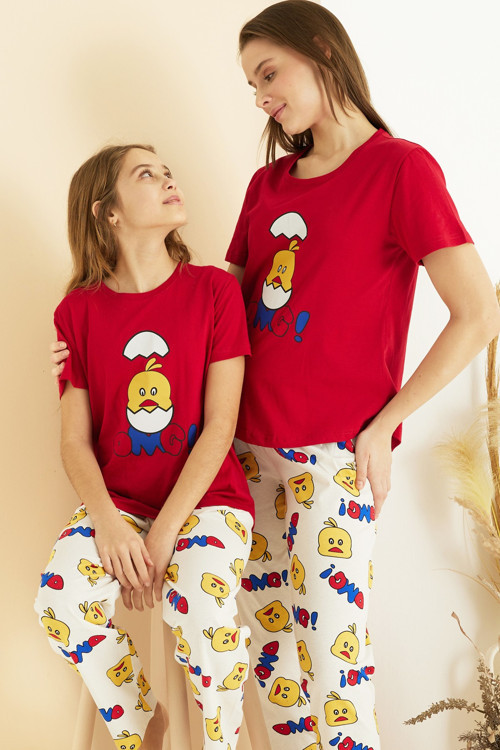 Pamuklu Bisiklet Yaka Örme Pijama Takım25107152