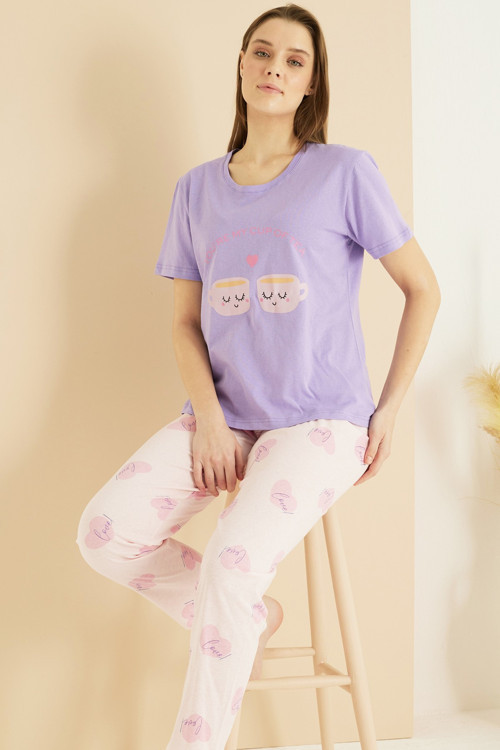 Pamuklu Bisiklet Yaka Örme Pijama Takım25103236