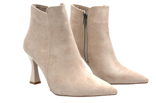 (Oc Shoes) Pena Sivri Burunlu Kadın İnce Topuklu Kısa Bot TEN