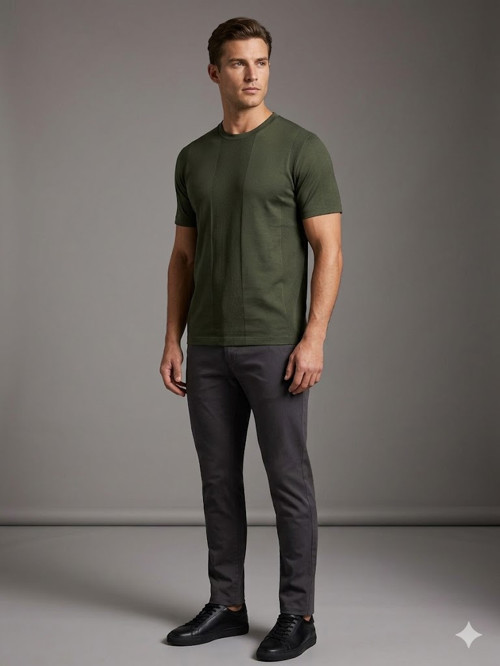 Bisiklet Yaka Kısa Kollu Dokulu Basic Triko T-Shirt 2517202