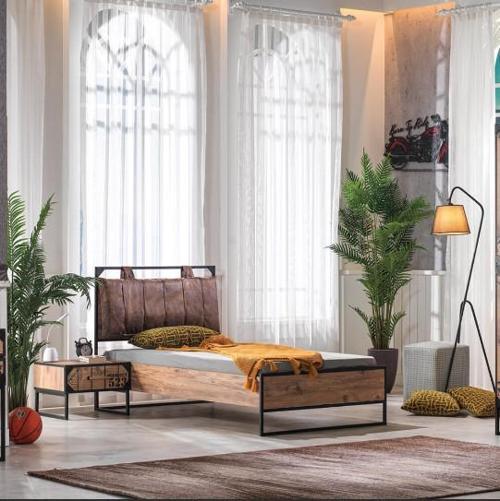 Karyola ve Komodin Urlu  LOFT Model Metal yüksek ayak Eskitme Malzeme İtina paket