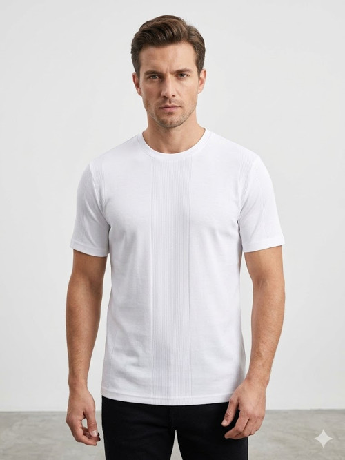 Bisiklet Yaka Kısa Kollu Dokulu Basic Triko T-Shirt 2517202