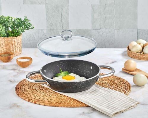 Granit Sahan Yumurta Tavası 20 CM Cam Kapaklı