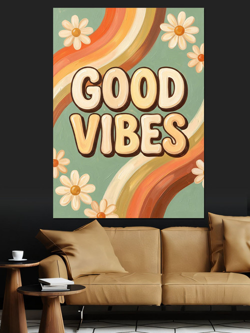 Good Vibes Retro Poster Dekoratif Kanvas - Mdf Ahşap Tablo