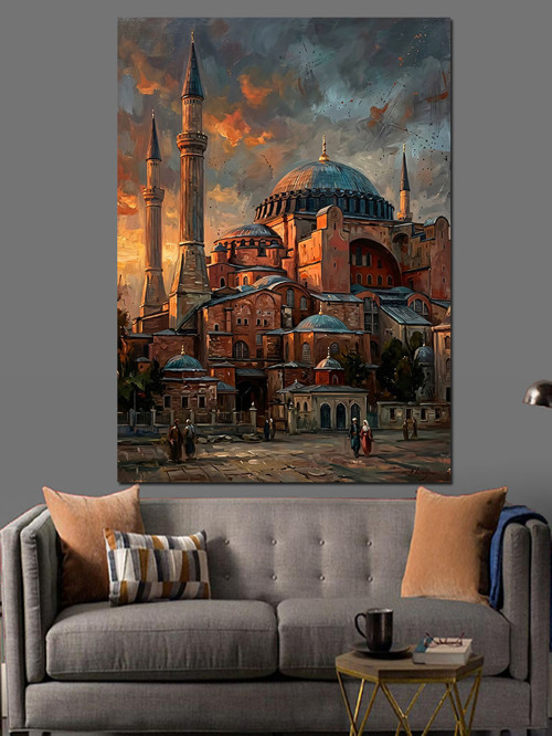 Gün Batımında Cami Dekoratif Kanvas - Mdf Ahşap Tablo