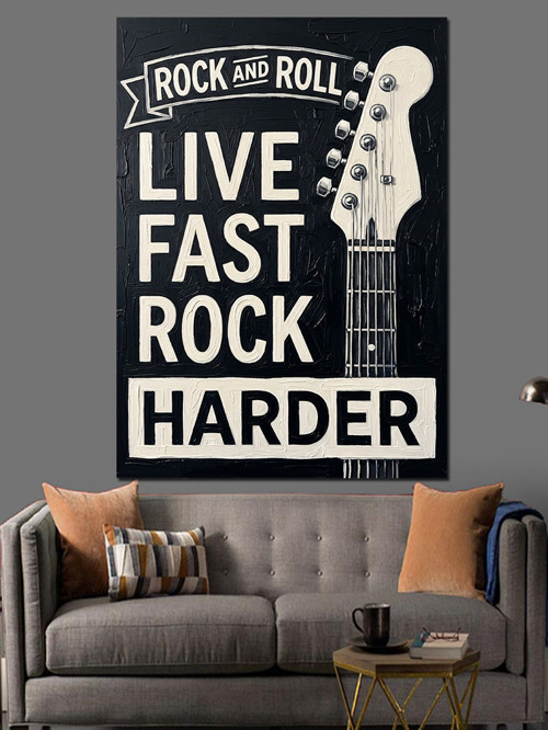 Rock And Roll Gitar Poster Dekoratif Kanvas - Mdf Ahşap Tablo
