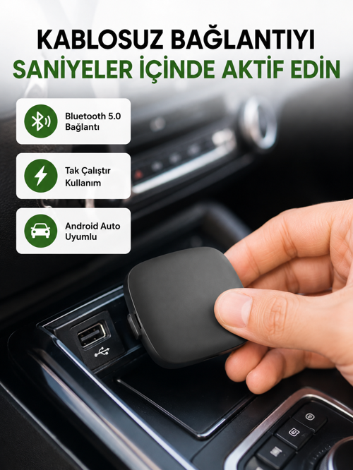 Android Auto Kablosuz Adaptör Bluetooth 5.0 ve 5.8GHz WiFi Destekli Yeni Nesil