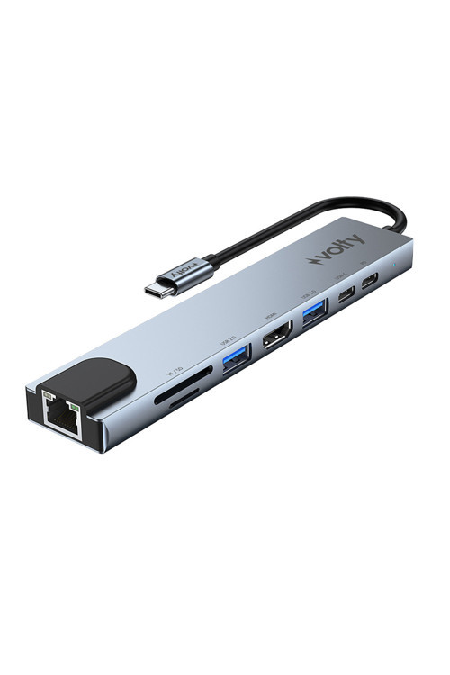 Type-C Çoğaltıcı Hub 8 in 1 | 4K HDMI, 100W PD, Ethernet, SD/TF, USB 3.0 (V301001) STANDART