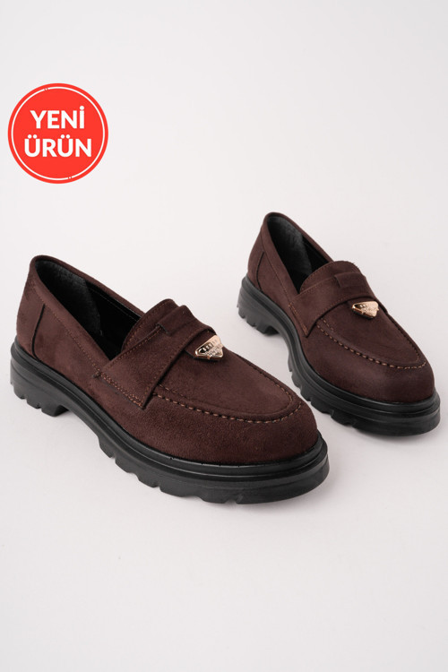 Elora Model Toka Detaylı Kahverengi Süet Kadın Loafer Günlük Ayakkabı