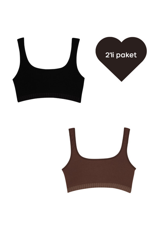 Crop - 2'Li Paket - Siyah, Kahverengi