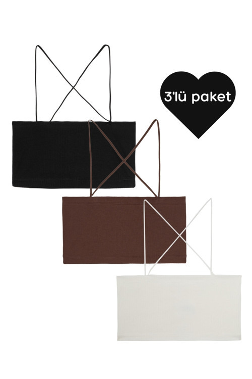 Spagetti Askı Bralet - 3'Lü Paket - Siyah,Kahverengi,Beyaz