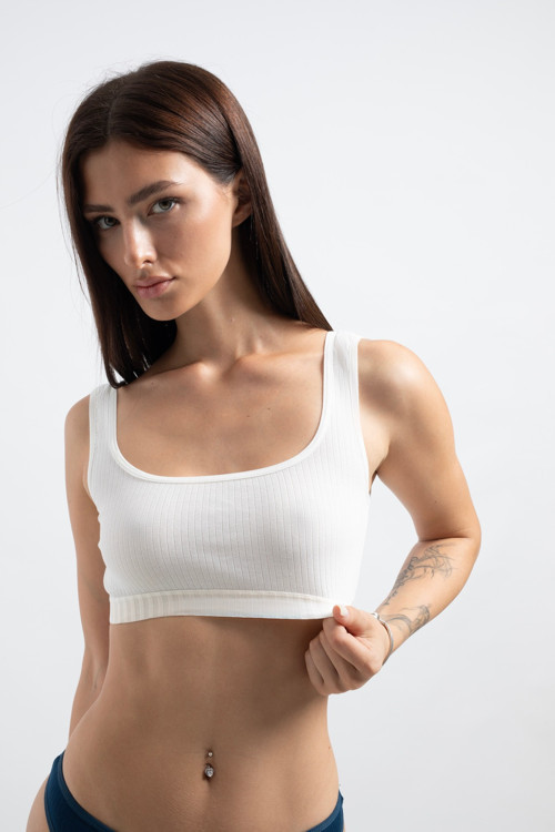 Kadın Beyaz Pamuklu Kare Yaka Crop Top Büstiyer