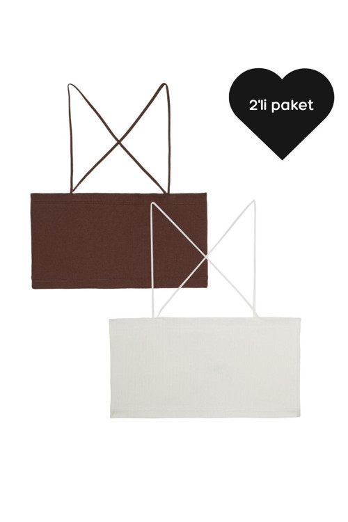 Spagetti Askı Bralet - 2'Li Paket - Kahverengi,Beyaz