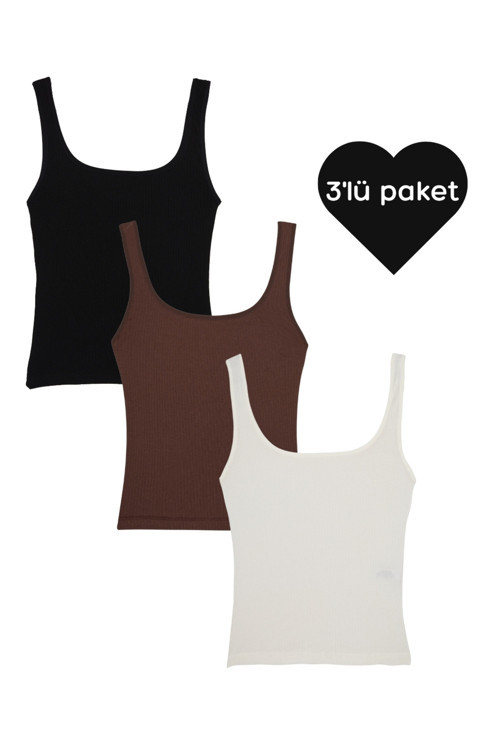 Atlet - 3'Lü Paket -Siyah,Kahverengi,Beyaz