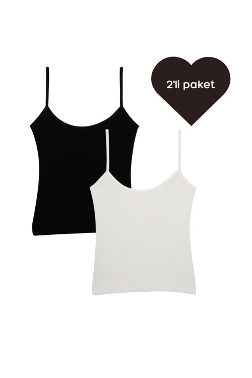 Ince Askılı Atlet- 2'Li Paket-Siyah,Beyaz