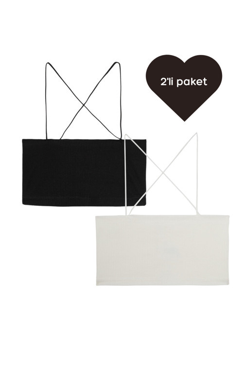 Spagetti Askı Bralet - 2'Li Paket - Siyah,Beyaz