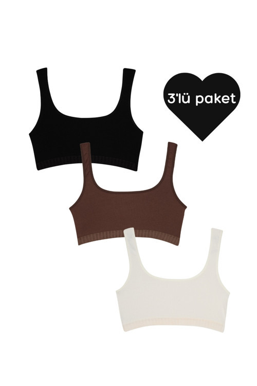 Crop - 3'Lü Paket- Siyah,Kahverengi,Beyaz