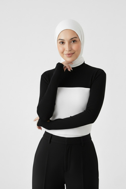 Dik Yaka Boyunluklu Kolluk Siyah Uzun Kollu Boyunluk Tesettür Boyunluk Balıkçı Yaka Bodysuit