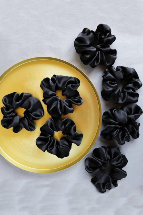 Kına Nişan Düğün -Lastikli Simit Siyah Saten 15 Li Scrunchie Toka Seti Nedime Hediyesi Kına Toka