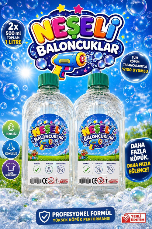 Üflemeli Köpük Baloncuk Suyu 1000 Ml Baloncuk Likiti - Baloncuk Solüsyonu 2 Adet