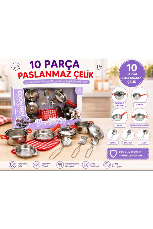 10 Parça Paslanmaz Çelik Metal Tencere Tava Seti