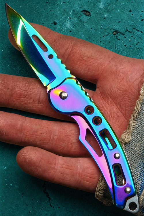 SDR-10X 15.5 CM Gökkuşağı Rainbow Kamp Outdoor Paslanmaz Çelik Mini Cep Çakı.