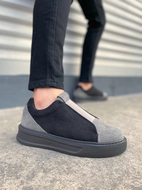 Torino Erkek Bağcıksız Cilt Günlük Sneaker Ayakkabı – Ortopedik Kalın Taban Gri