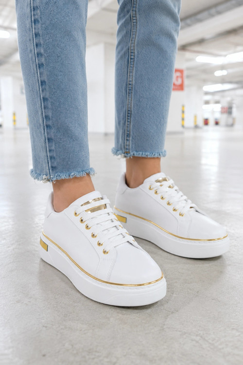 Elora Bağcıklı Konfor Taban Kadın Sneaker – Beyaz/Altın